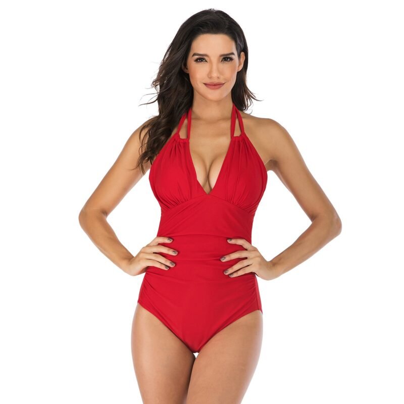 border European and American Women's One - Piece Swimsuit - Slimming, Conservative Halter Neck Swimwear（ DS40）