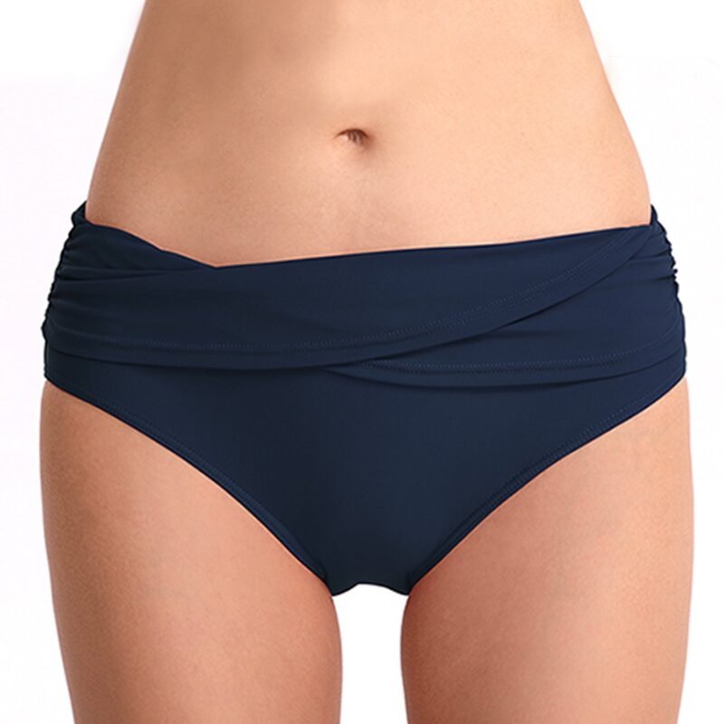 New European and American - Style Women's Triangle Swim Trunks - Solid Color, Sexy, Butt - Lifting, Slimming, Pleated, Mid - Rise（ DS30）