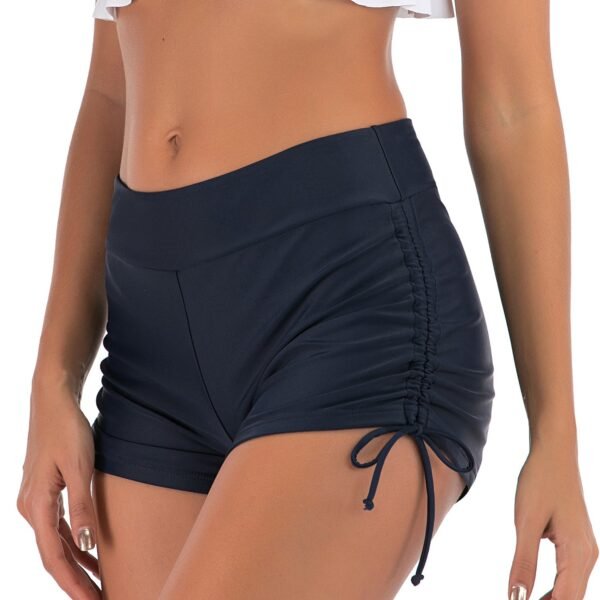 European & American High - Waisted Elastic Swim Trunks - Solid - Color Beach Swimwear（ DS143） - 图片 4