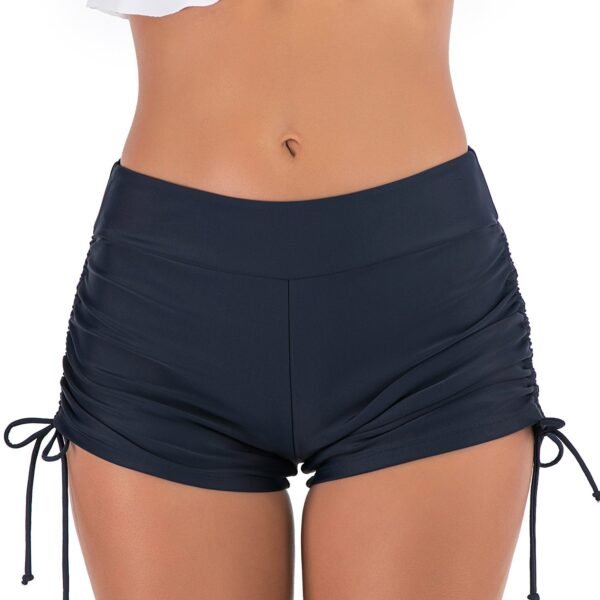 European & American High - Waisted Elastic Swim Trunks - Solid - Color Beach Swimwear（ DS143） - 图片 2
