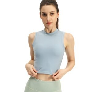 Women's Summer European and American Style Short - Sleeve - Less Yoga Top - Sexy Solid - Color Crew - Neck Tight - Fit Sports Vest for Inner Wear or Outer Wear（ ENY035）