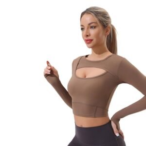 Women's Long - Sleeve Running & Yoga Top - Hollow - Out Short - Style, Outdoor Quick - Dry Sports Shirt（ ENY208）