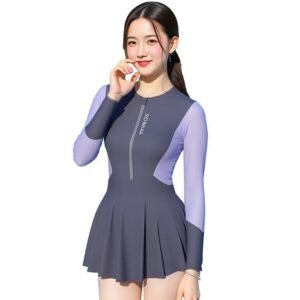 Women's Conservative Swimsuit - One - Piece with Long Sleeves & Detachable Pants Set, Sun - Protective, Slimming for Swimming & Water Sports （ 064）