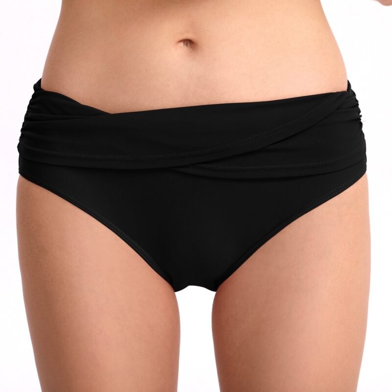 New European and American - Style Women's Triangle Swim Trunks - Solid Color, Sexy, Butt - Lifting, Slimming, Pleated, Mid - Rise（ DS30）
