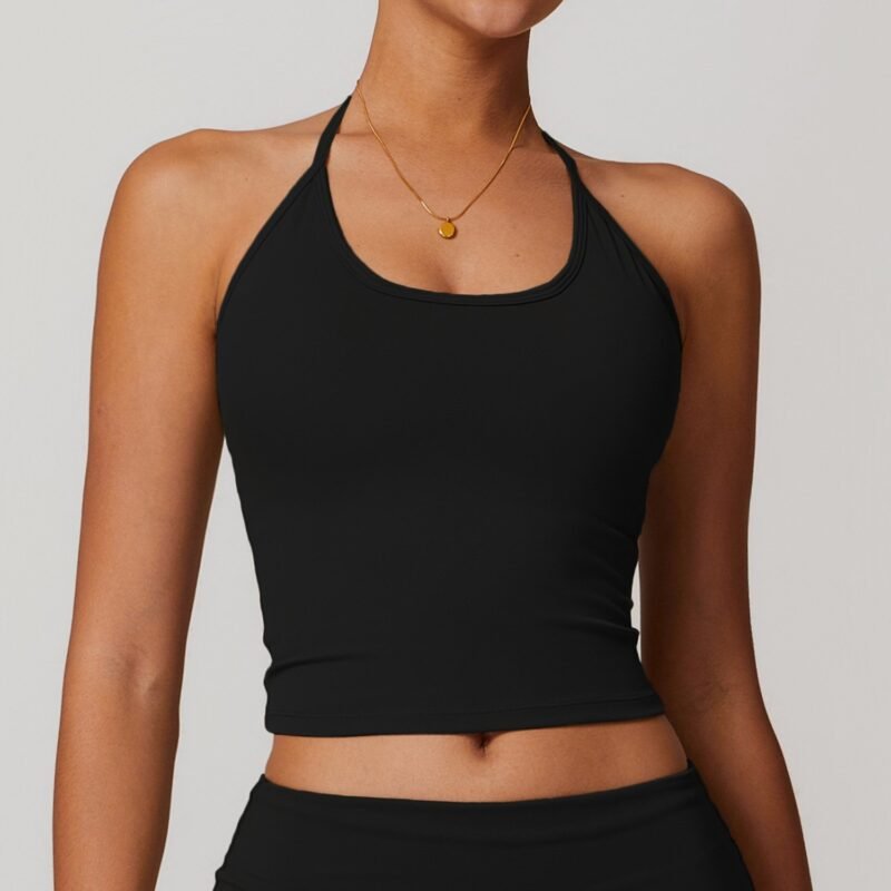 Women's Strappy Halter Neck Racerback Yoga Tank Top with Pads: Tight - Fit, Quick - Dry Sports Vest for Gym & Workout 8791