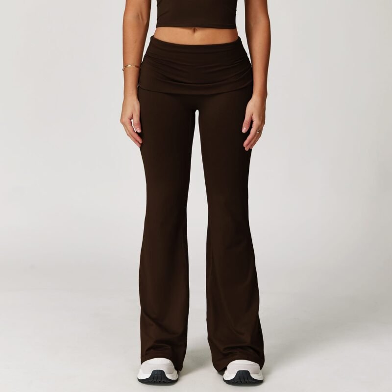 Women's Brushed Gathered Yoga Pants: Fold - Over High - Waisted, Running & Fitness Tight Flare Pants 9152