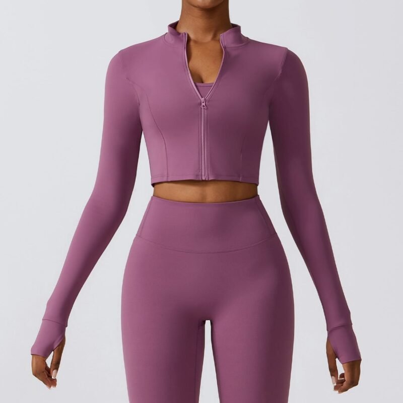 Zippered Outdoor Running, Yoga and Fitness Long - Sleeve Jacket for Women - Slimming and Quick - Dry（8047）