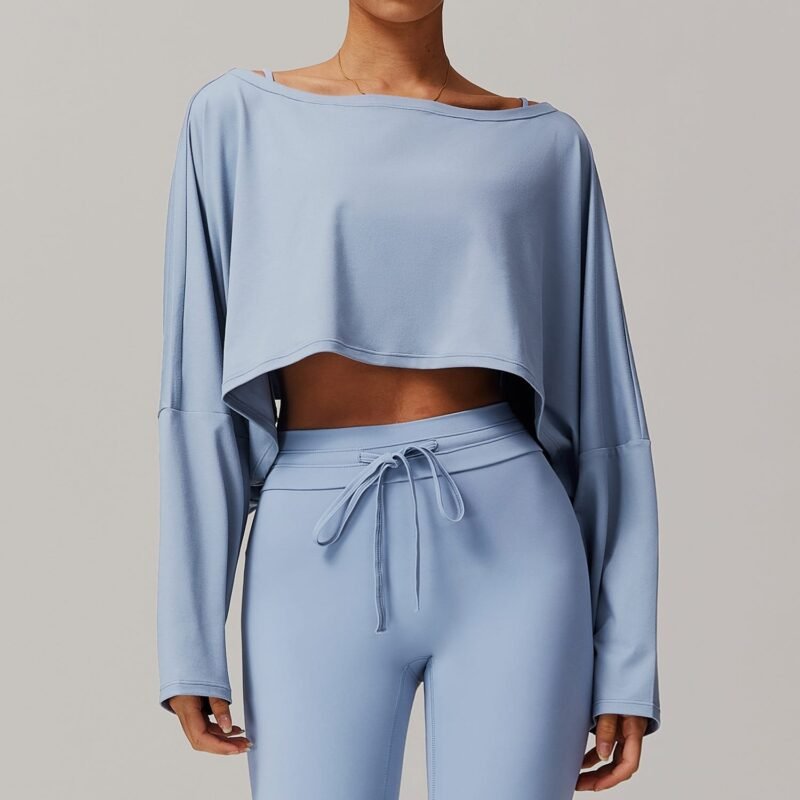Women's Fitness Sports Long - Sleeve Top: One - Shoulder Batwing Sleeve, Outer - Wear Casual Versatile Long - Sleeve Yoga Cover Up 5034