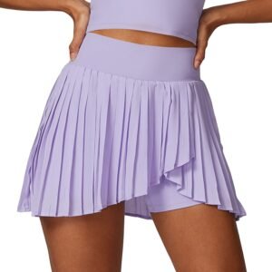 Fake Two-Layer Athletic Skirt - Moisture-Wicking Pleated Design with Built-in Shorts 8600