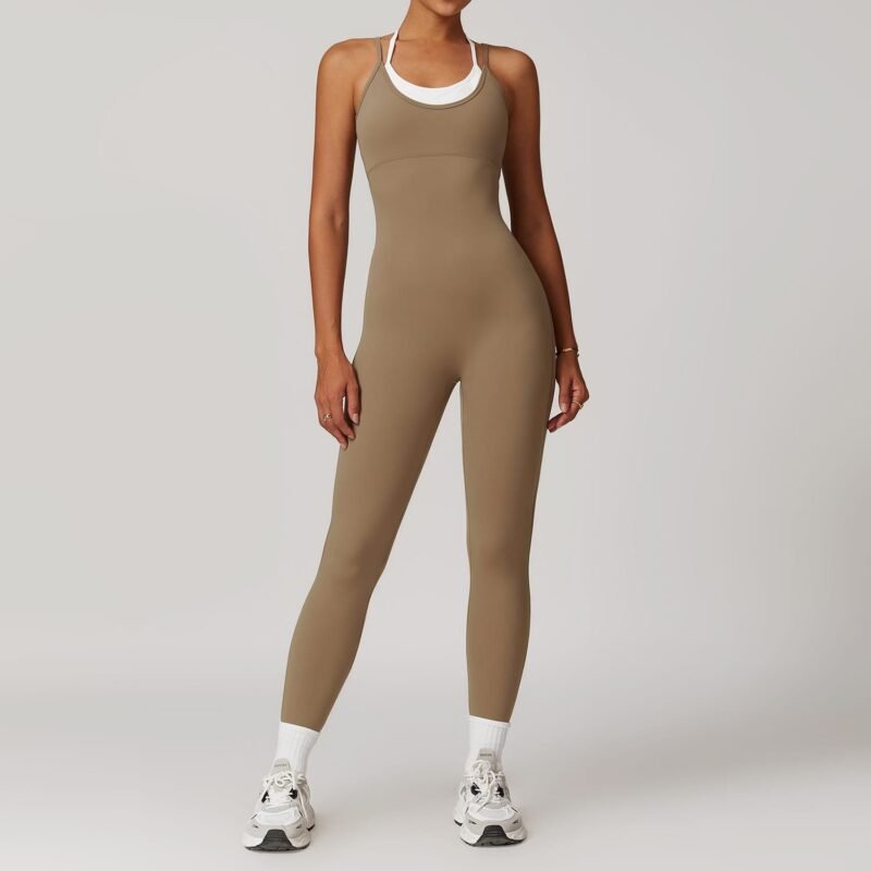 Women's Cross - Border Two - Piece Color - Blocking Strappy Sports Jumpsuit: One - Piece Yoga Outfit with Open - Back for Outdoor Fitness 8843