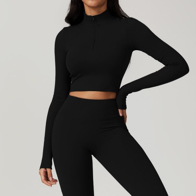 Women's Zippered Tight - Fit Long - Sleeve Yoga Top: High - Intensity Quick - Dry Running & Gym Shirt for Fall/Winter 8796