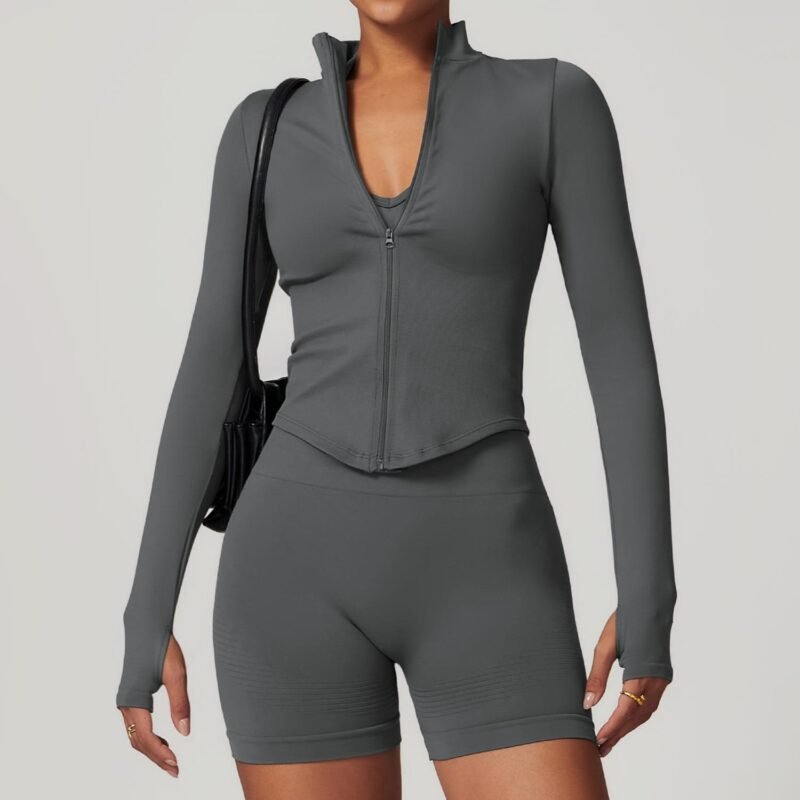 Abundant Stock! European and American - style Stand - Collar Zip - up Long - Sleeve Yoga Jacket for Women DWT7725