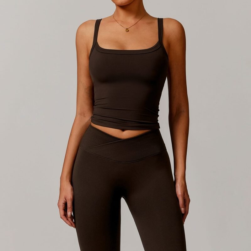 Women's Cross - Border Brushed Tank Top: High - Impact Sports Bra, Strappy Racerback Yoga Vest 5036