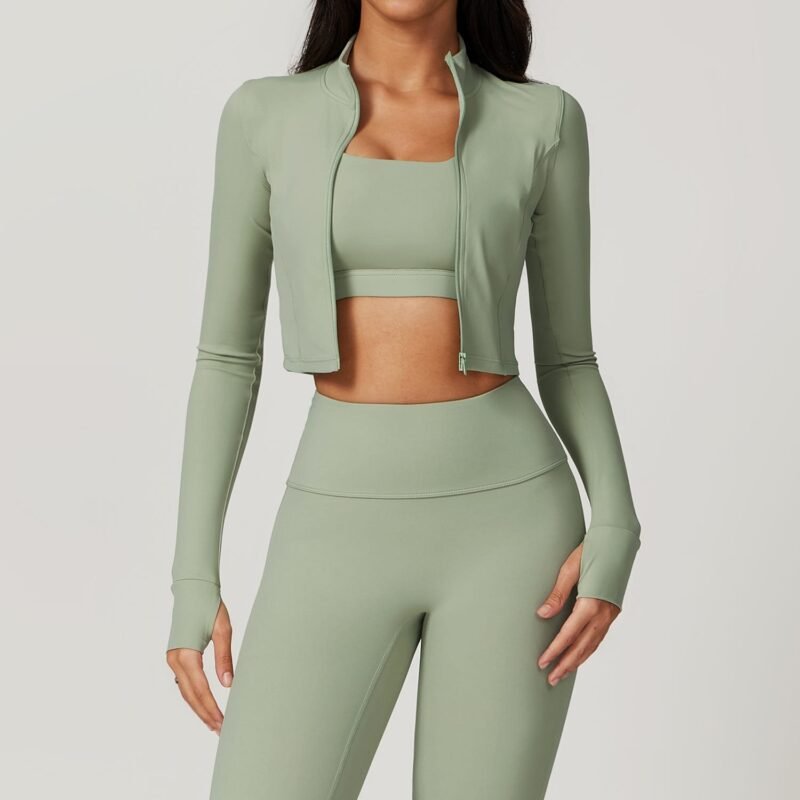 Zippered Outdoor Running, Yoga and Fitness Long - Sleeve Jacket for Women - Slimming and Quick - Dry（8047）