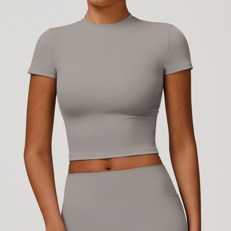 Women's Tight Brushed Yoga T - Shirt: Slim - Fit, Versatile Outdoor Sports Short - Sleeve for Fitness & Yoga 8886