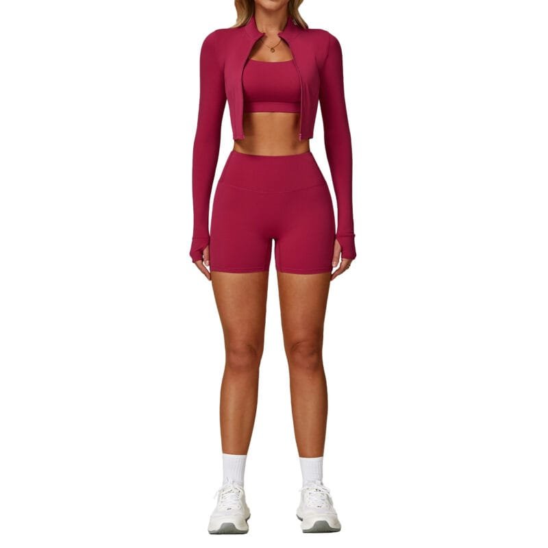 Cloud-Feel Outdoor Tight Yoga Set - 3-Piece Moisture-Wicking Fitness Wear for Women (TZ8047)