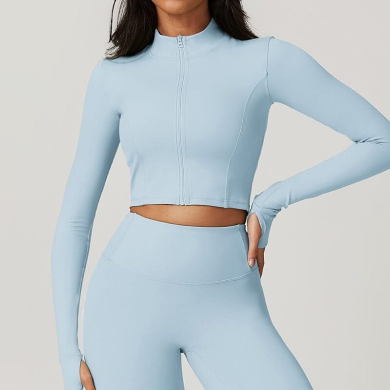 Zippered Outdoor Running, Yoga and Fitness Long - Sleeve Jacket for Women - Slimming and Quick - Dry（8047）