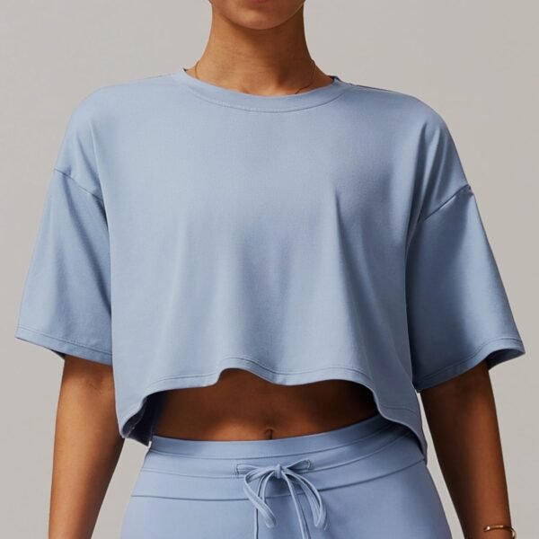 Women's European & American Brushed Sports Short - Sleeve: Comfortable Crew - Neck, Short - Cut T - Shirt for Fitness, Running & Yoga 5034 - 图片 3