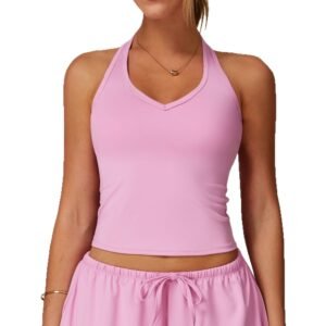 Women's Quick-Dry Fitness Bra - Wire-Free Medium Support Top with Fixed Halter Straps 3058