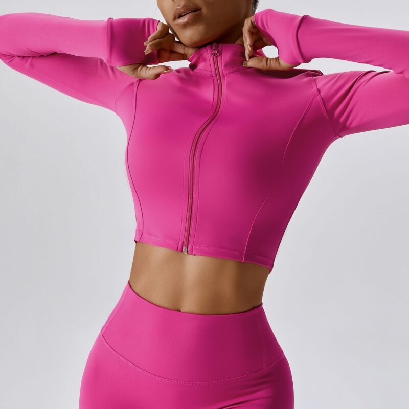 Zippered Outdoor Running, Yoga and Fitness Long - Sleeve Jacket for Women - Slimming and Quick - Dry（8047）