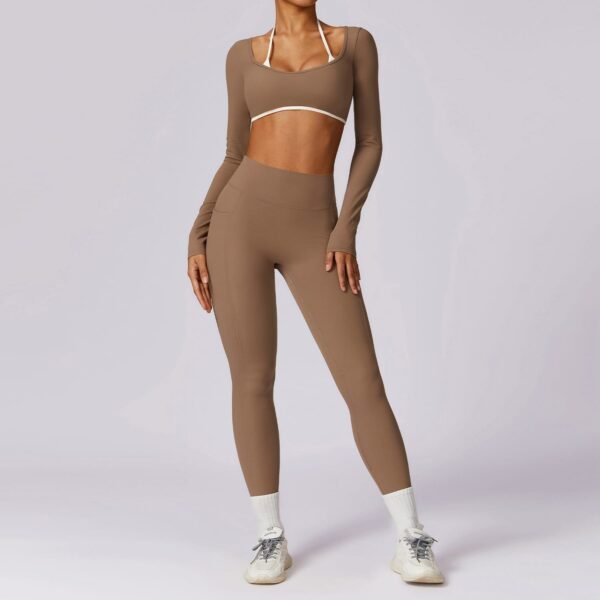 Cloud-Feel Tight Yoga Set - Women's Long-Sleeve Top & Pants for Spring Fitness 8605 - 图片 6