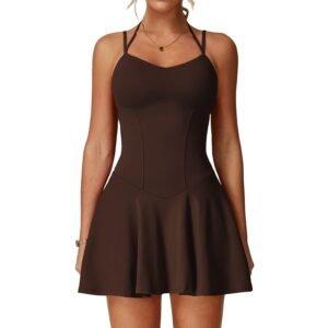 Women's Strappy Dress Dress: Pocket, Lined Anti - Exposure A - Line Skirt for Running & Tennis 9172