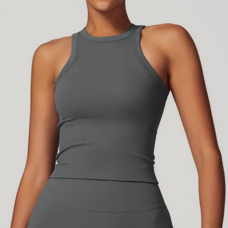 Seamless Slim - Fit Yoga Tank with I - shaped Back - All - in - One Tummy - Concealing Sports Top for Women（7725）