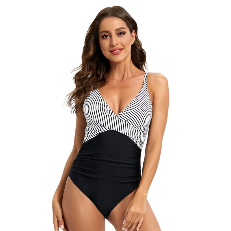 European and American Striped One - Piece Swimsuit - Sexy Backless Triangle Swimming Costume for Women（ DJ22105）