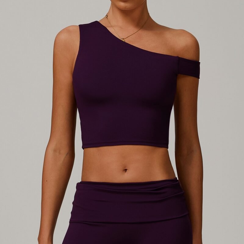 Women's Cross - Border Eco - Friendly Recycled Yoga Tank: Asymmetric One - Shoulder Running & Fitness Top 9207