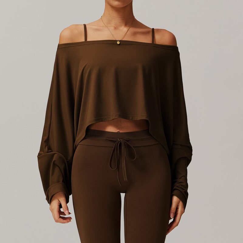 Women's Fitness Sports Long - Sleeve Top: One - Shoulder Batwing Sleeve, Outer - Wear Casual Versatile Long - Sleeve Yoga Cover Up 5034