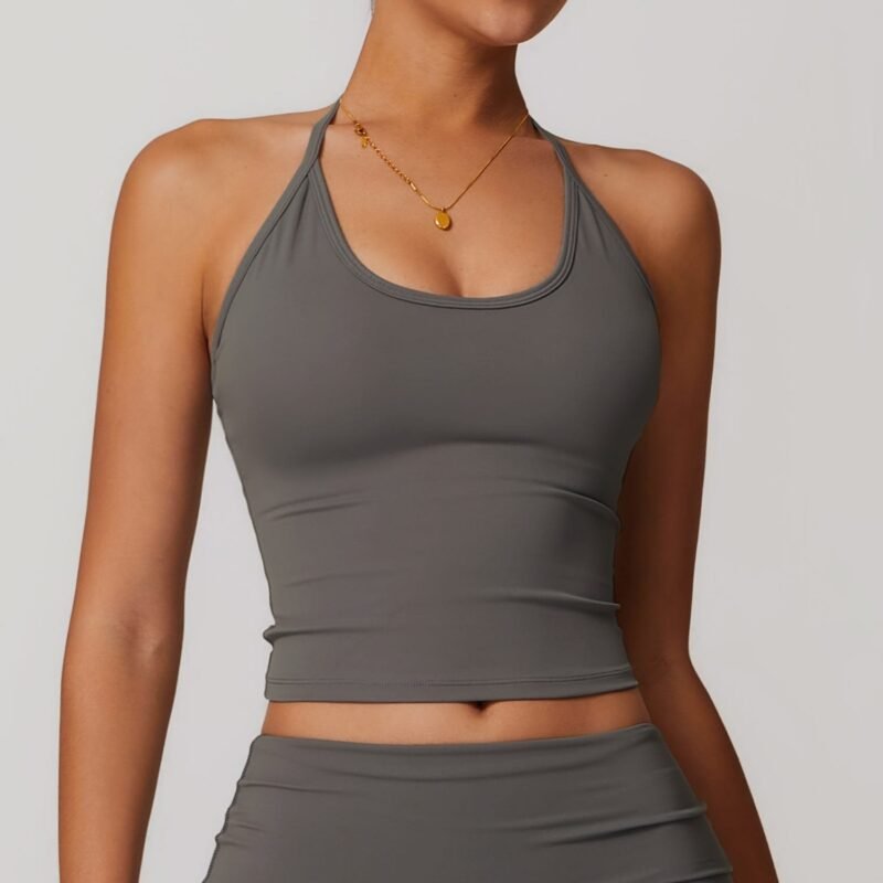 Strappy Halter Yoga Tank with Bra Pads - Slim & Quick - Dry for Women （8791）