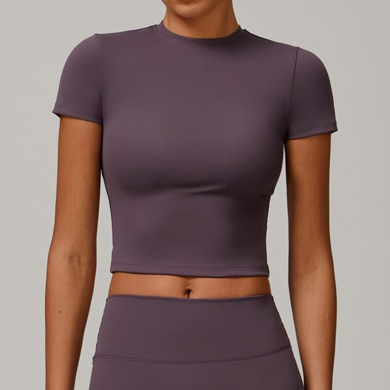 Women's Tight Brushed Yoga T - Shirt: Slim - Fit, Versatile Outdoor Sports Short - Sleeve for Fitness & Yoga 8886