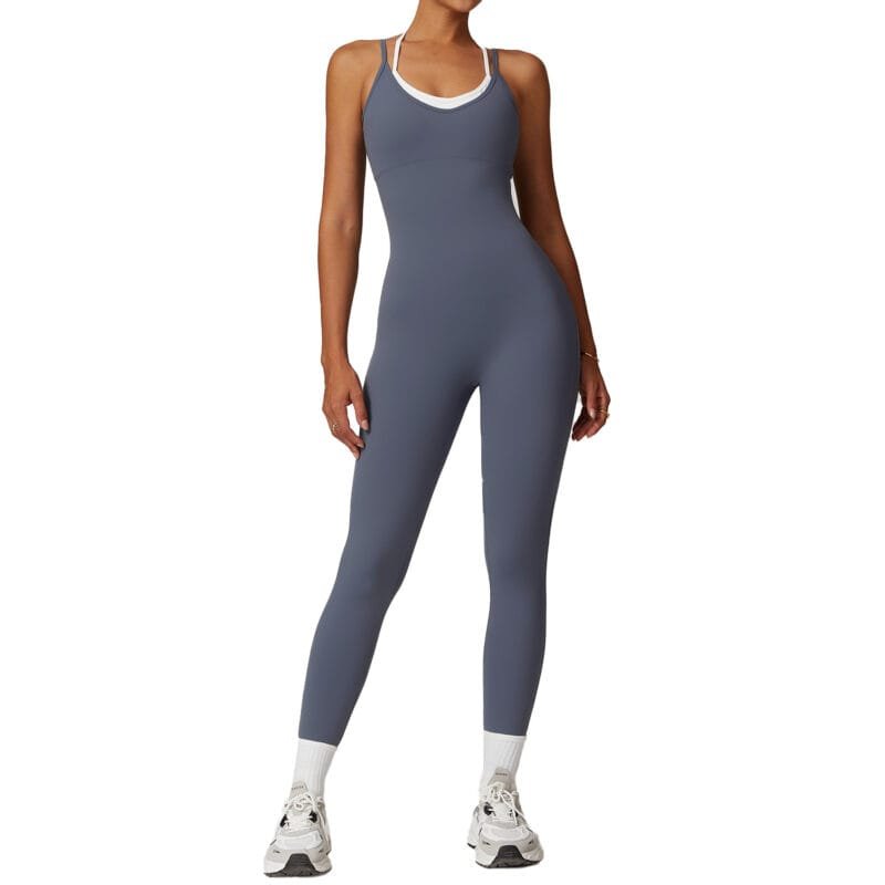 Women's Cross - Border Two - Piece Color - Blocking Strappy Sports Jumpsuit: One - Piece Yoga Outfit with Open - Back for Outdoor Fitness 8843