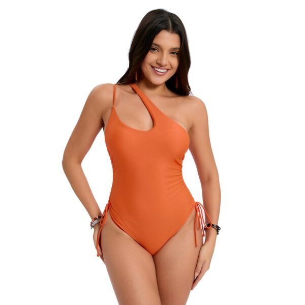 European and American - Style Sexy One - Piece Swimsuit with Asymmetric Straps, Open Back, and Drawstring Ties（ DSJ24156） - 图片 4