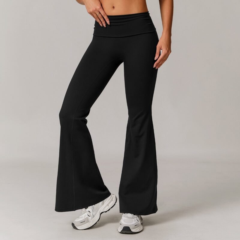 Women's Eco - Friendly Recycled Fold - Over High - Waisted Yoga Pants: Flared Running & Casual Versatile Trousers 8998