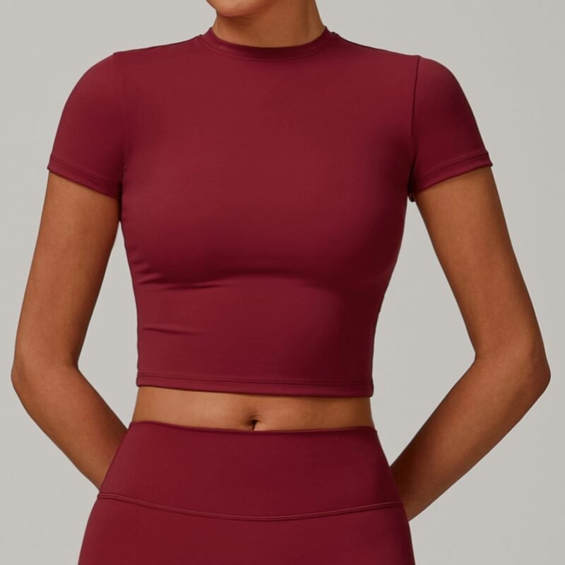 Women's Tight Brushed Yoga T - Shirt: Slim - Fit, Versatile Outdoor Sports Short - Sleeve for Fitness & Yoga 8886