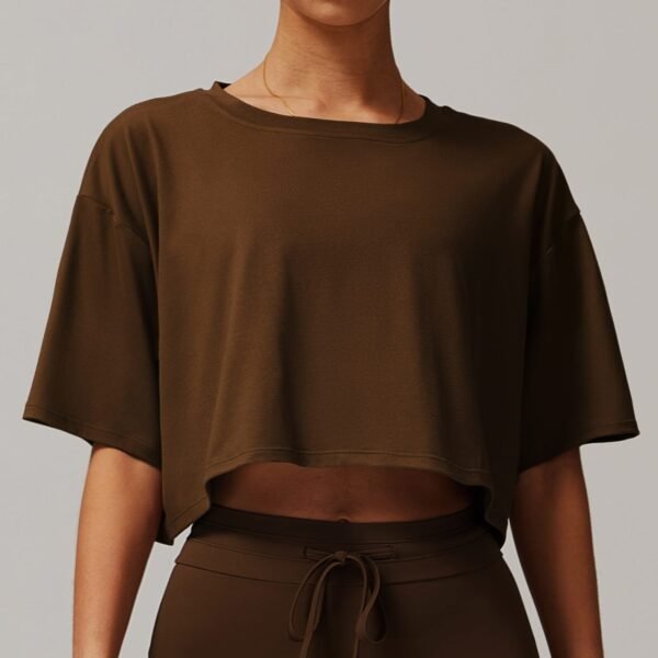 Women's European & American Brushed Sports Short - Sleeve: Comfortable Crew - Neck, Short - Cut T - Shirt for Fitness, Running & Yoga 5034 - 图片 5