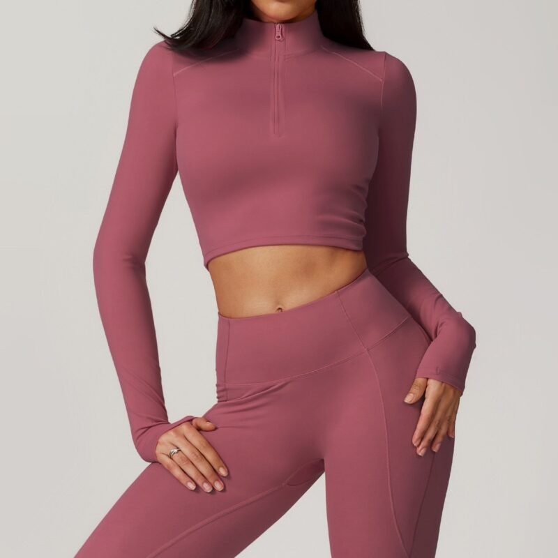 Women's Zippered Tight - Fit Long - Sleeve Yoga Top: High - Intensity Quick - Dry Running & Gym Shirt for Fall/Winter 8796