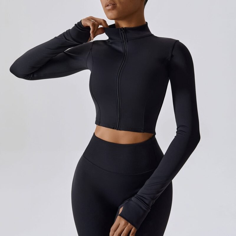 Zippered Outdoor Running, Yoga and Fitness Long - Sleeve Jacket for Women - Slimming and Quick - Dry（8047）