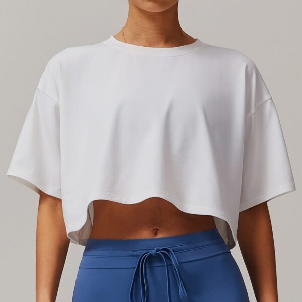 Women's European & American Brushed Sports Short - Sleeve: Comfortable Crew - Neck, Short - Cut T - Shirt for Fitness, Running & Yoga 5034 - 图片 2