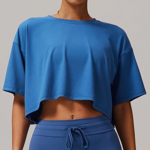 Women's European & American Brushed Sports Short - Sleeve: Comfortable Crew - Neck, Short - Cut T - Shirt for Fitness, Running & Yoga 5034 - 图片 4