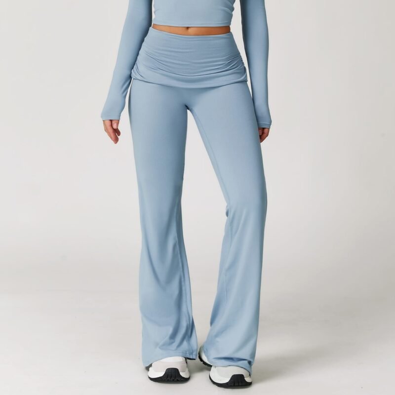 Women's Brushed Gathered Yoga Pants: Fold - Over High - Waisted, Running & Fitness Tight Flare Pants 9152