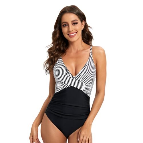 European and American Striped One - Piece Swimsuit - Sexy Backless Triangle Swimming Costume for Women（ DJ22105）