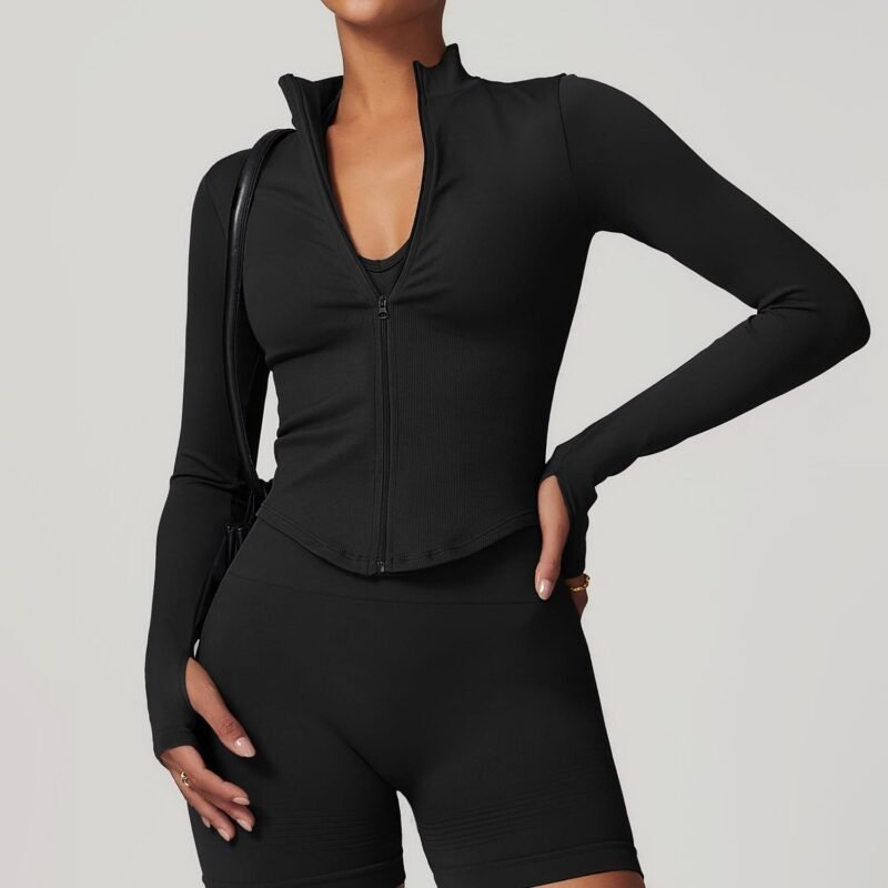 Abundant Stock! European and American - style Stand - Collar Zip - up Long - Sleeve Yoga Jacket for Women DWT7725