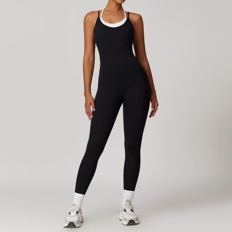 Women's Cross - Border Two - Piece Color - Blocking Strappy Sports Jumpsuit: One - Piece Yoga Outfit with Open - Back for Outdoor Fitness 8843