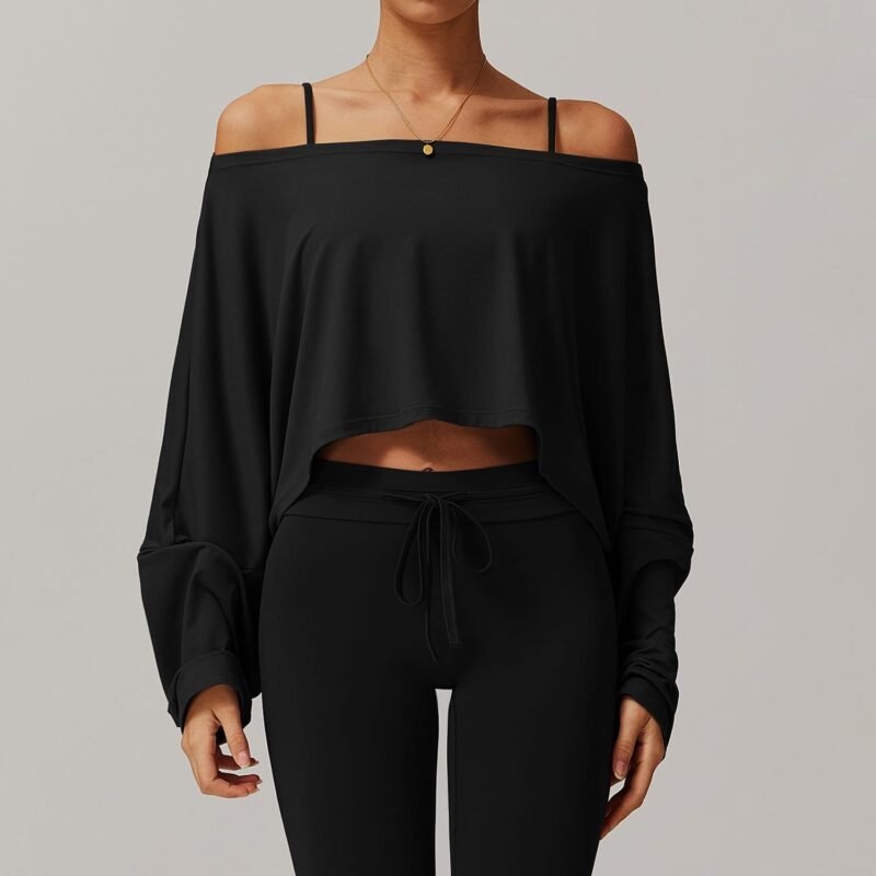 Women's Fitness Sports Long - Sleeve Top: One - Shoulder Batwing Sleeve, Outer - Wear Casual Versatile Long - Sleeve Yoga Cover Up 5034