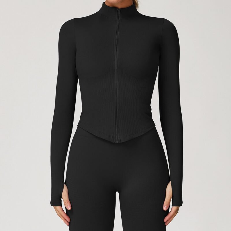 Women's European & American Stand - Collar Zippered Long - Sleeve Yoga Jacket: Tight - Fit, Quick - Dry Outdoor Fitness & Workout Top 7725
