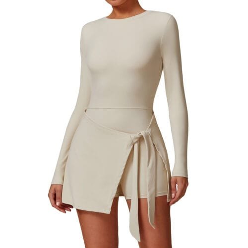 Women's Two - Piece Anti - Exposure Tight Sports Dress: Sexy Slit, Tie - Up, U - Back Tennis Skirt 3061