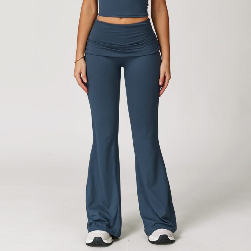 Women's Brushed Gathered Yoga Pants: Fold - Over High - Waisted, Running & Fitness Tight Flare Pants 9152