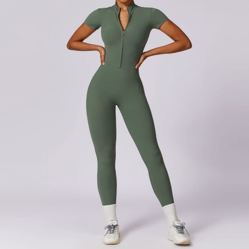 Women's European - American Style Short - Sleeve Zipped Seamless Yoga Jumpsuit (CLT8305)